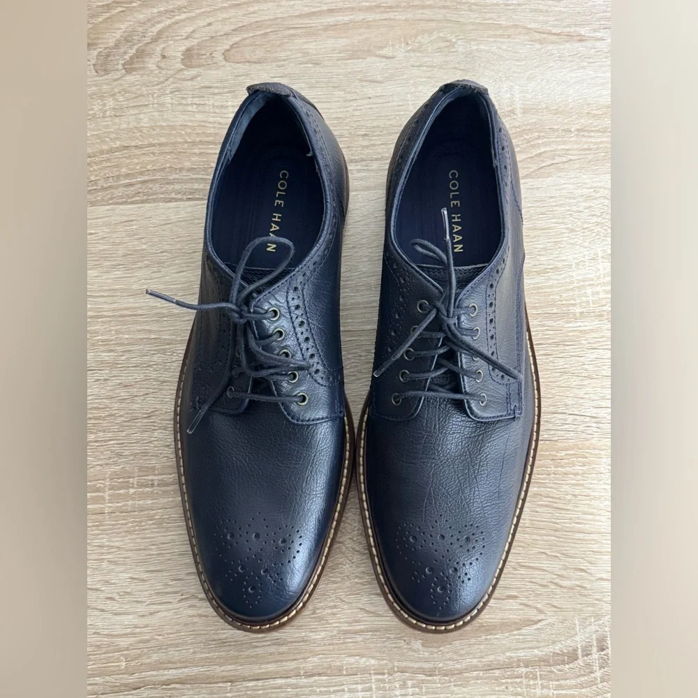 Cole Haan Men’s 8.5 Navy Blue Leather Oxford Lace Up Work Office Dress Shoes